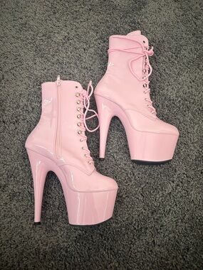Pleaser Pink Patent Platform Lace-Up Ankle Boots